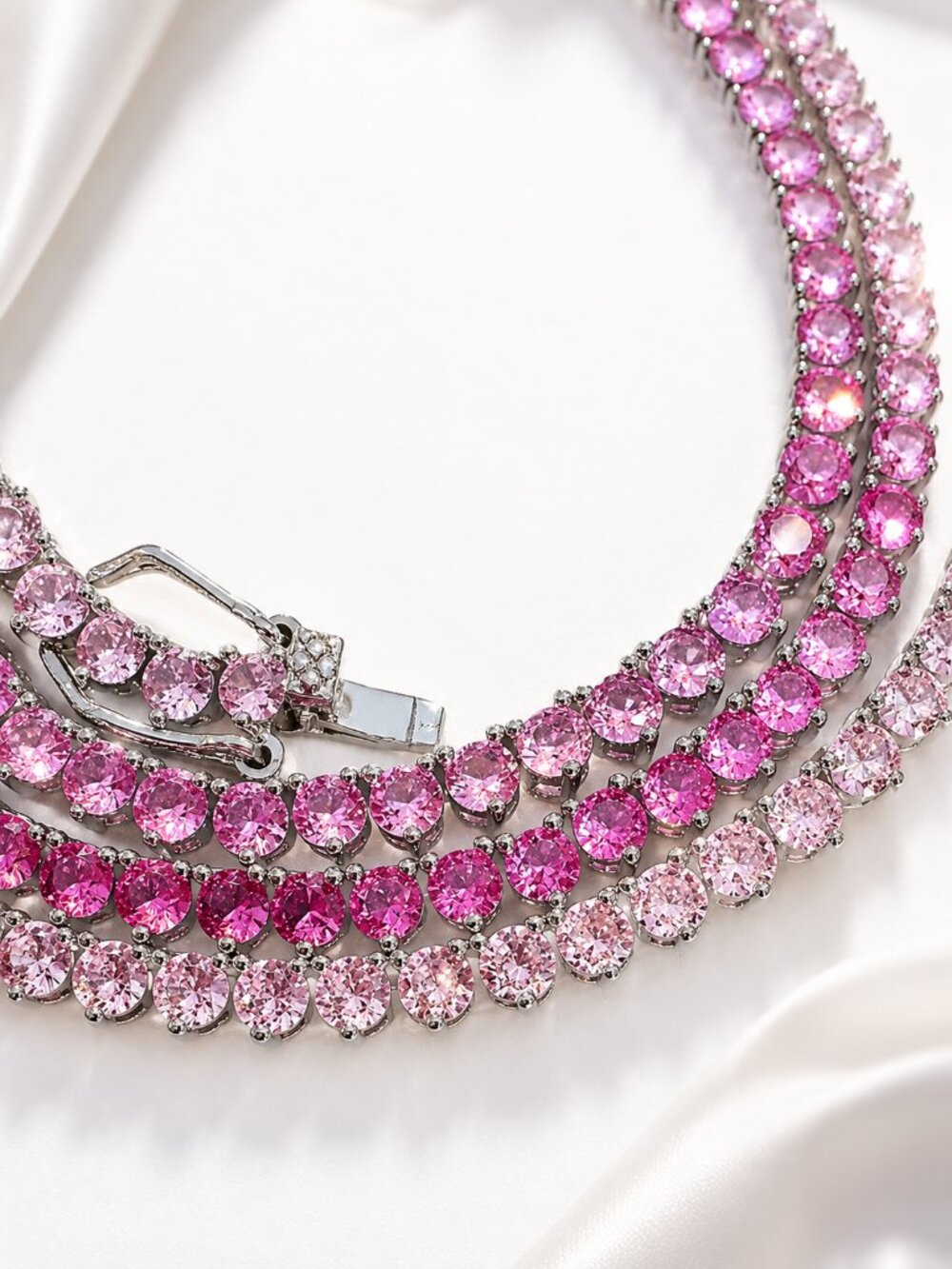 3mm Pink Simulated Sapphire Diamondette Ombré Tennis Necklace 18" - Picture 5 of 7
